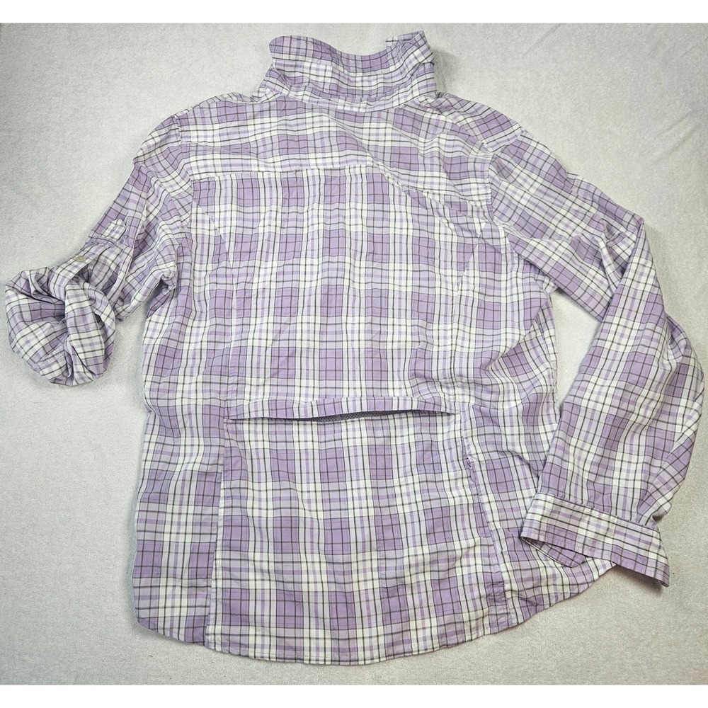LL Bean Womens XL Purple Plaid Vented Hiking Shirt Roll Tab Long Sleeve - Picture 7 of 10